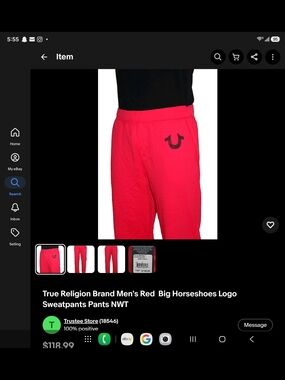 True Religion Brand Men's Red  Big Horseshoes Logo Sweatpants Pants XXXL